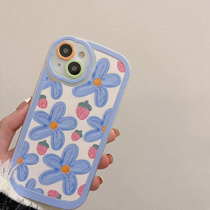 Blue Flower Strawberries iPhone Case