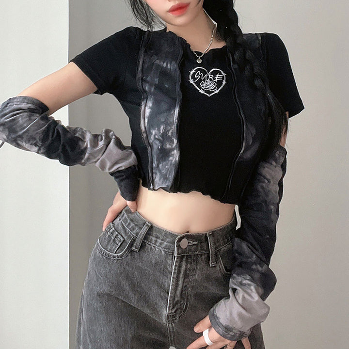 Gothic Black Tie-dye Short Tops