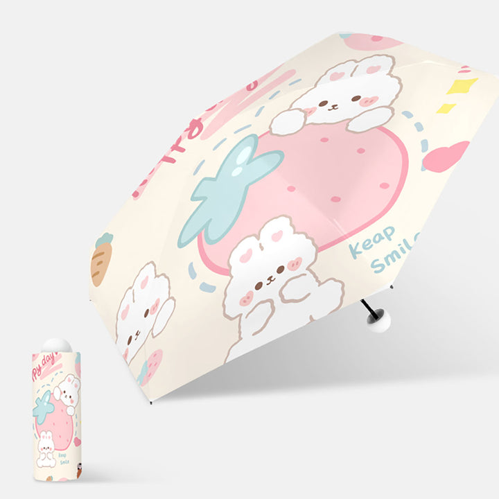 Cartoon Rabbit Strawberry Print Umbrella