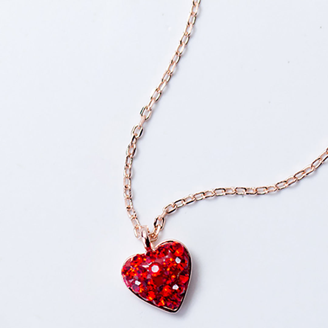 Red Heart Crystal Pendant Silver Necklace