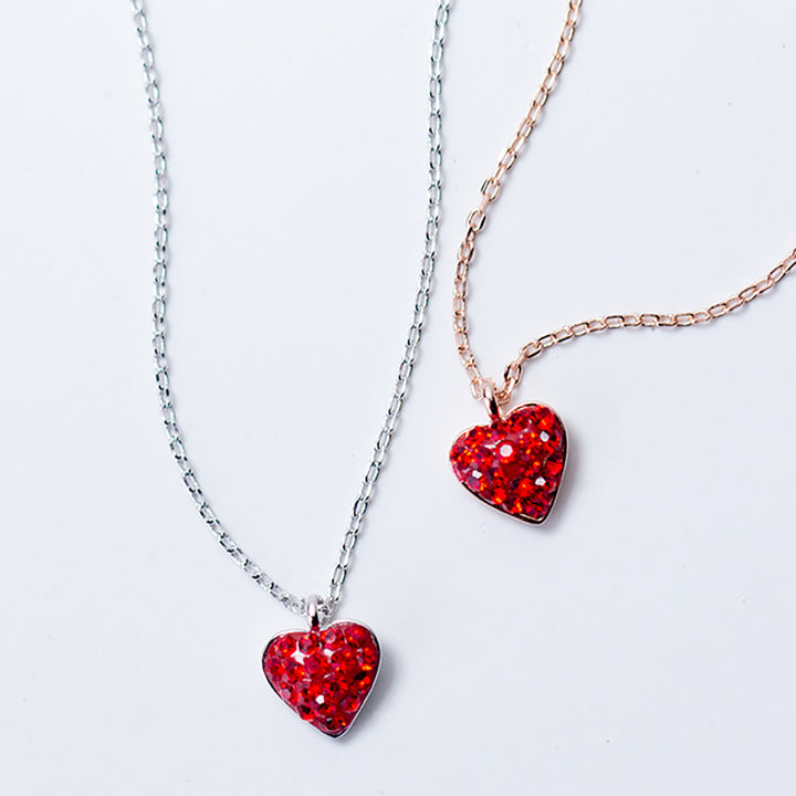 Red Heart Crystal Pendant Silver Necklace