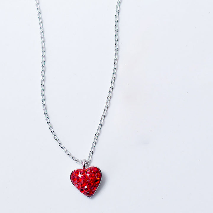 Red Heart Crystal Pendant Silver Necklace