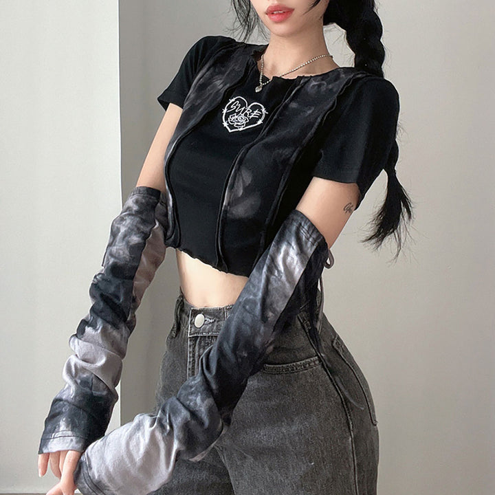 Gothic Black Tie-dye Short Tops