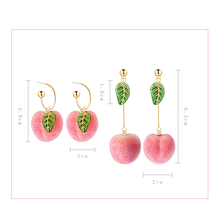 Sweet Peach Fruit Leaf Dangle Earrings