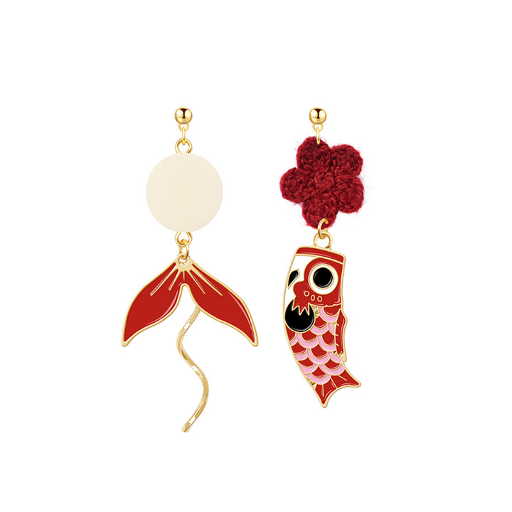 Red Koi Silver Earrings