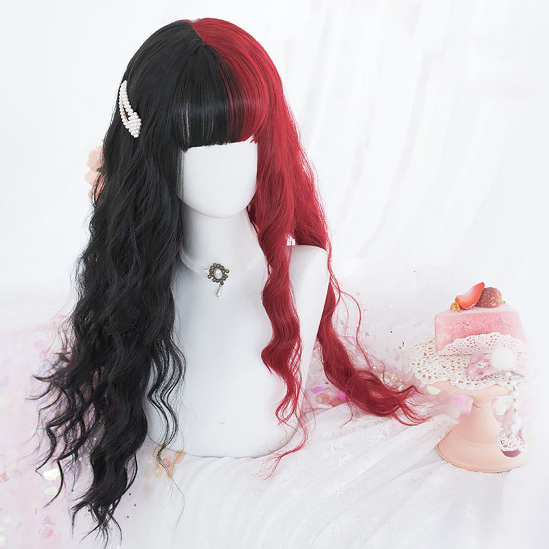 Gothic Two-Tone Black-Red Wavy Long Hair Wig