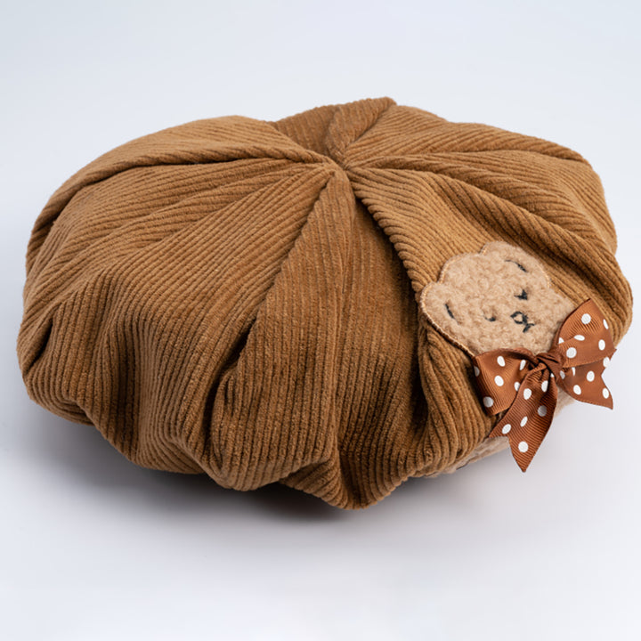 Bear Embroidery Corduroy Beret