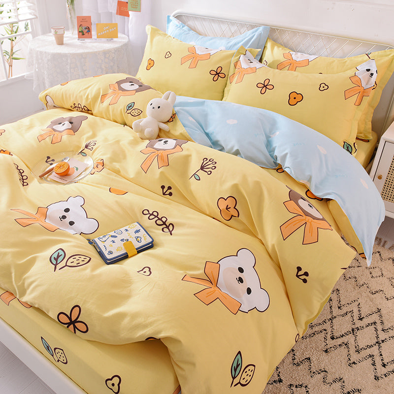 Cartoon Bear Print Cotton Bedding Set