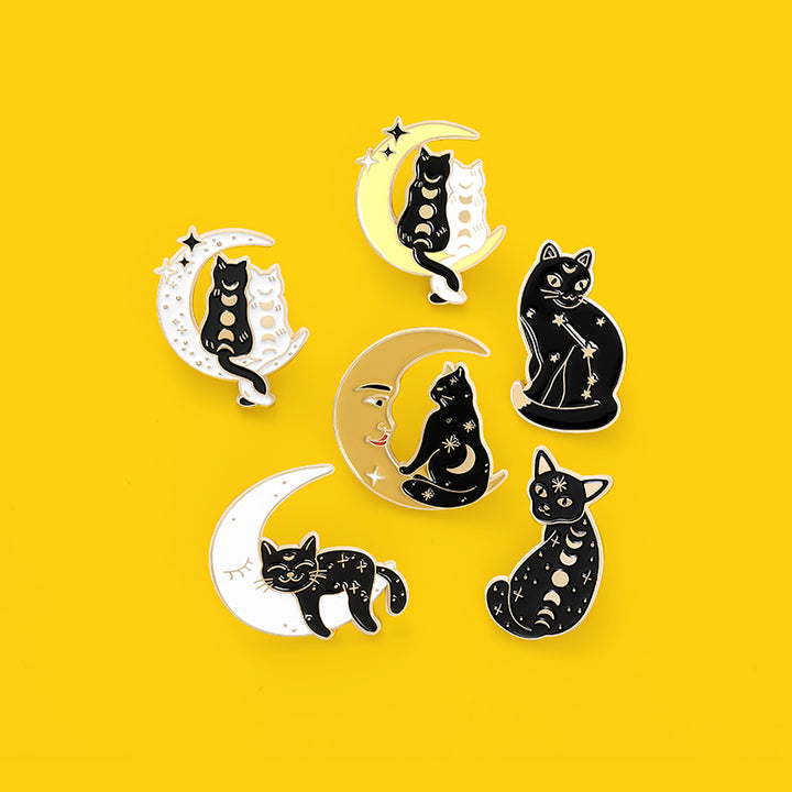 Black Cat Moon Phase Brooch Pins For Any Outfit