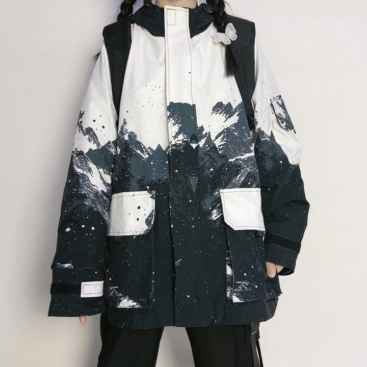 Retro Black Color Splash Oversize Jacket