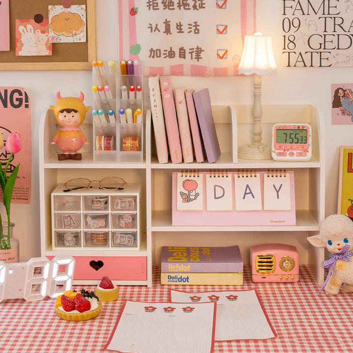 Kawaii Cream White Mini Desk Shelf Organizer