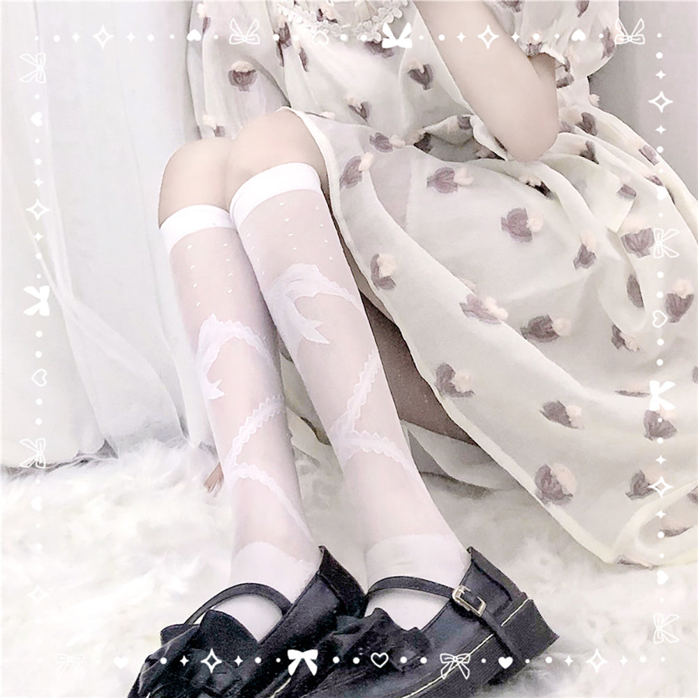 Sweet Lolita Lace Ribbon Knee High Socks