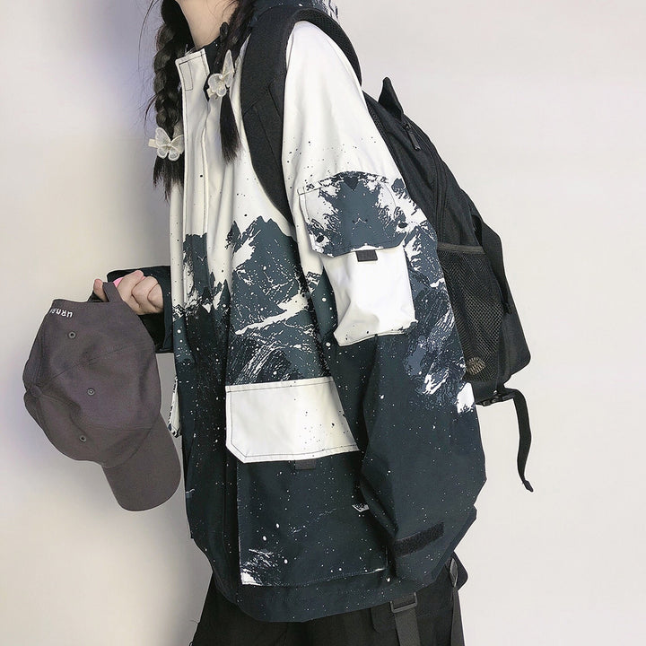 Retro Black Color Splash Oversize Jacket