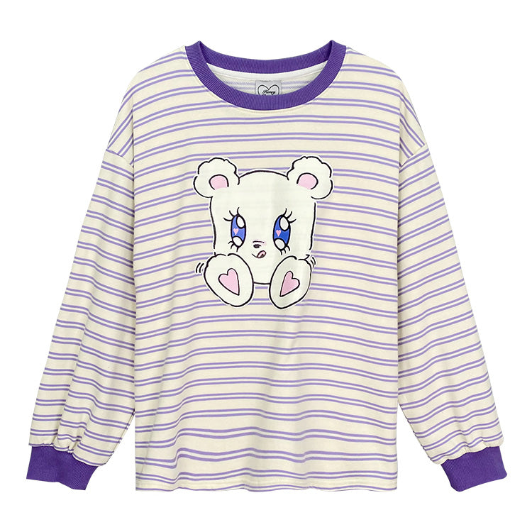 Sparkly Eyes Bear Striped Sweatshirt