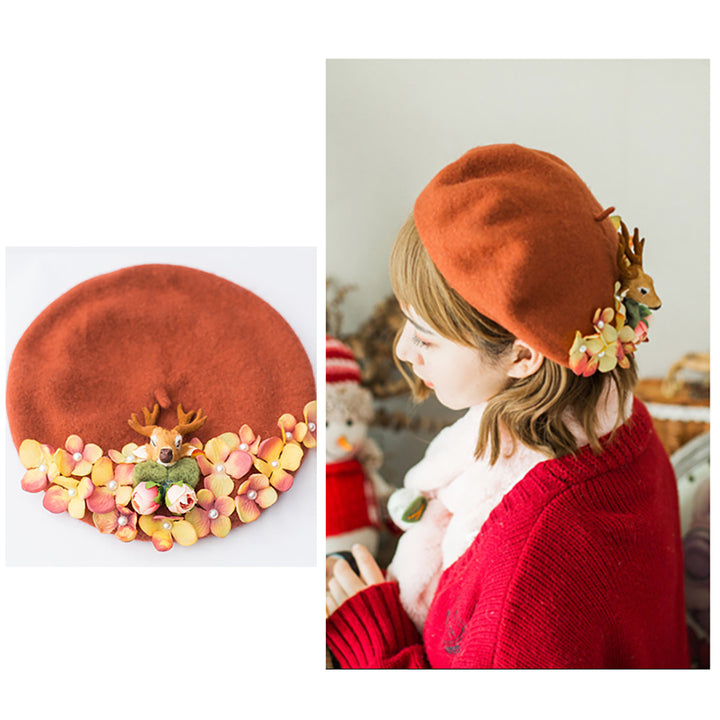 Flowers Deer Beret Hat
