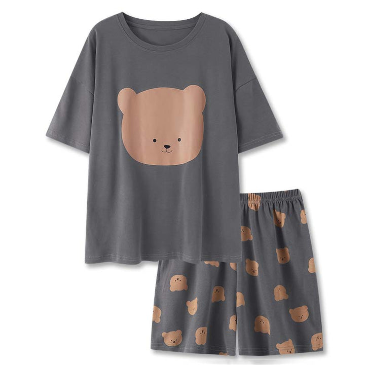 Brown Bear Print Top and Short Pajama Set
