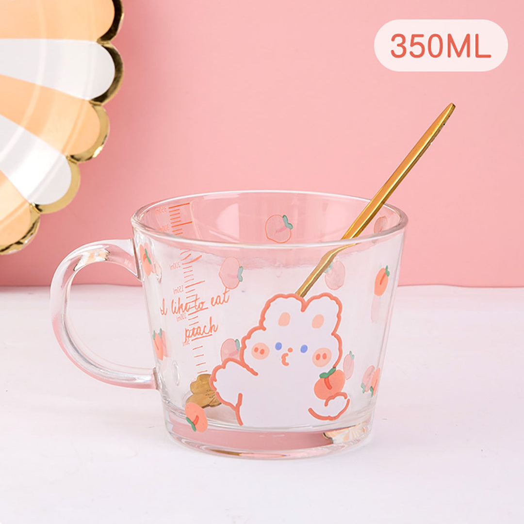 Cute Strawberry Rabbit Glass Cup with Spoon