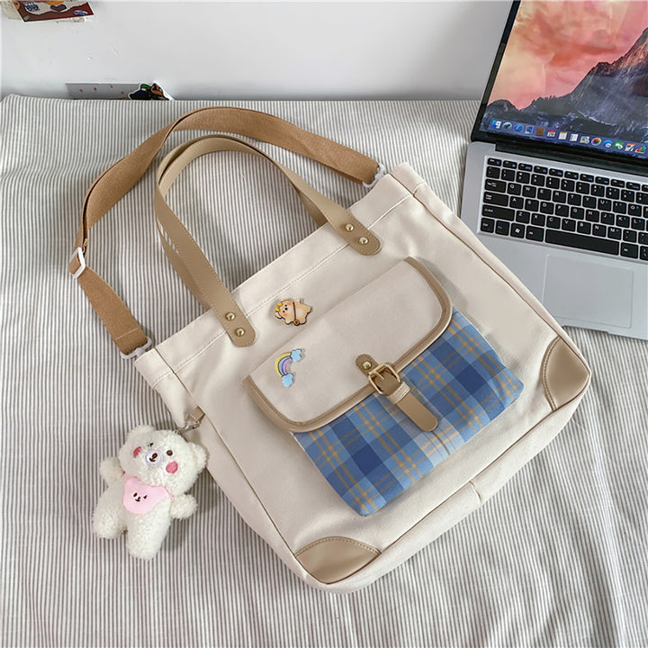 Plaid Convertible Canvas Shoulder Bag