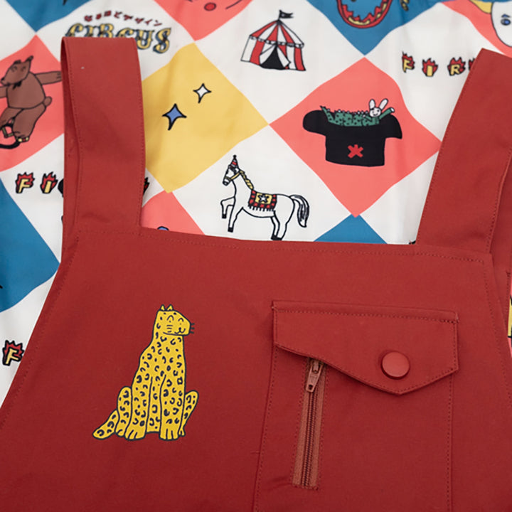 Cheetah Animal Printed Red Overall Dress