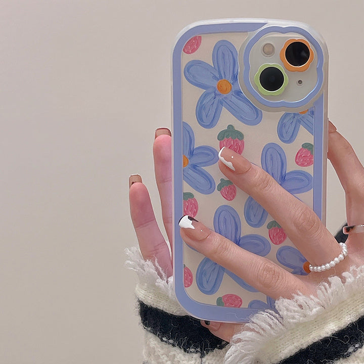 Blue Flower Strawberries iPhone Case
