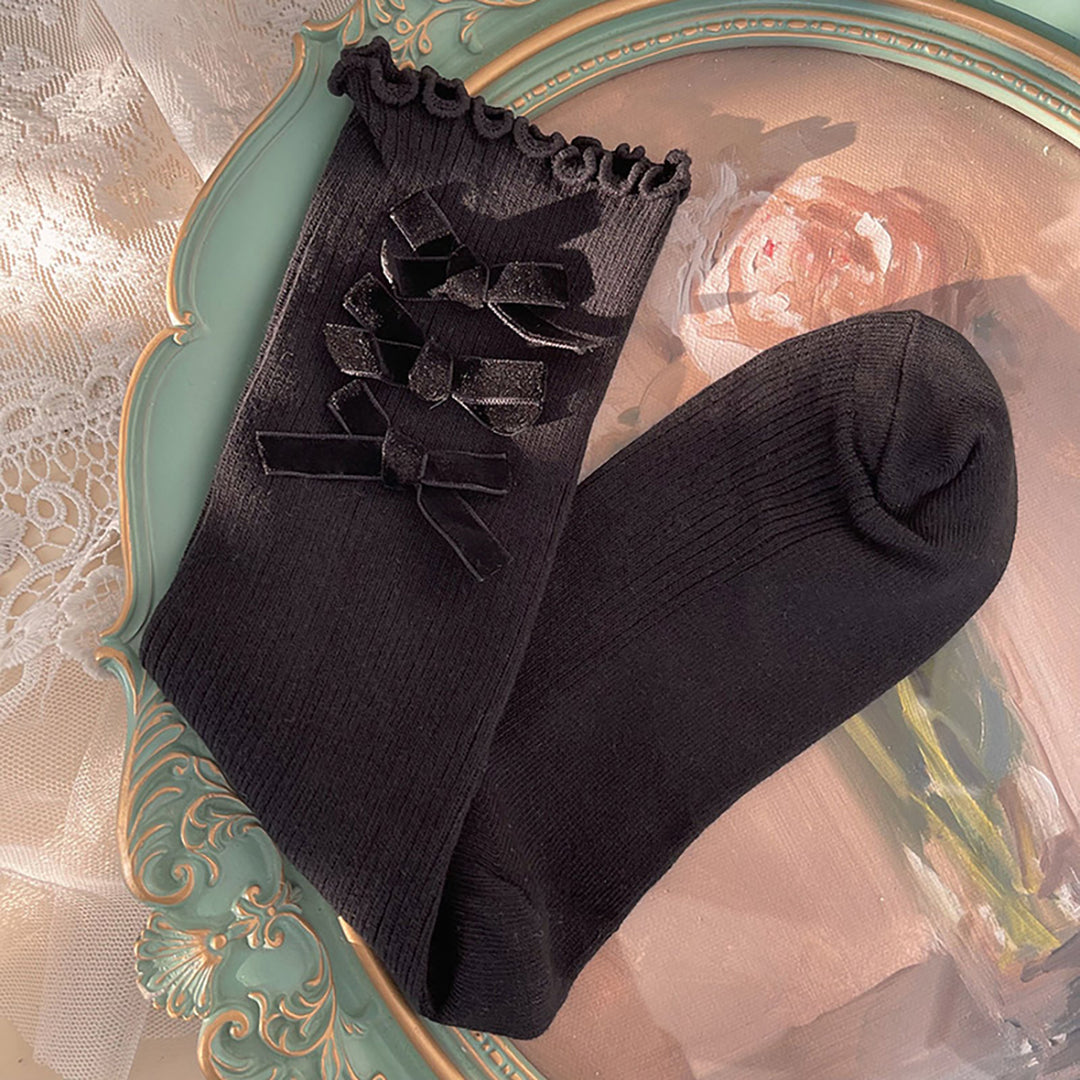 Velvet Bowknots Cotton Lolita Stockings