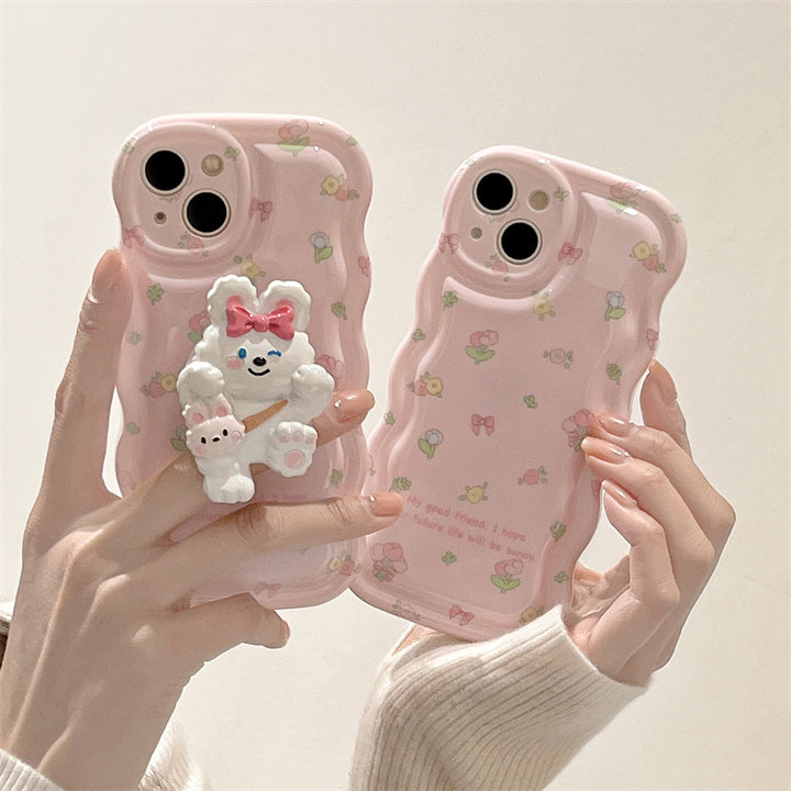 Flowers Bunny iPhone Case with PopSocket Holder