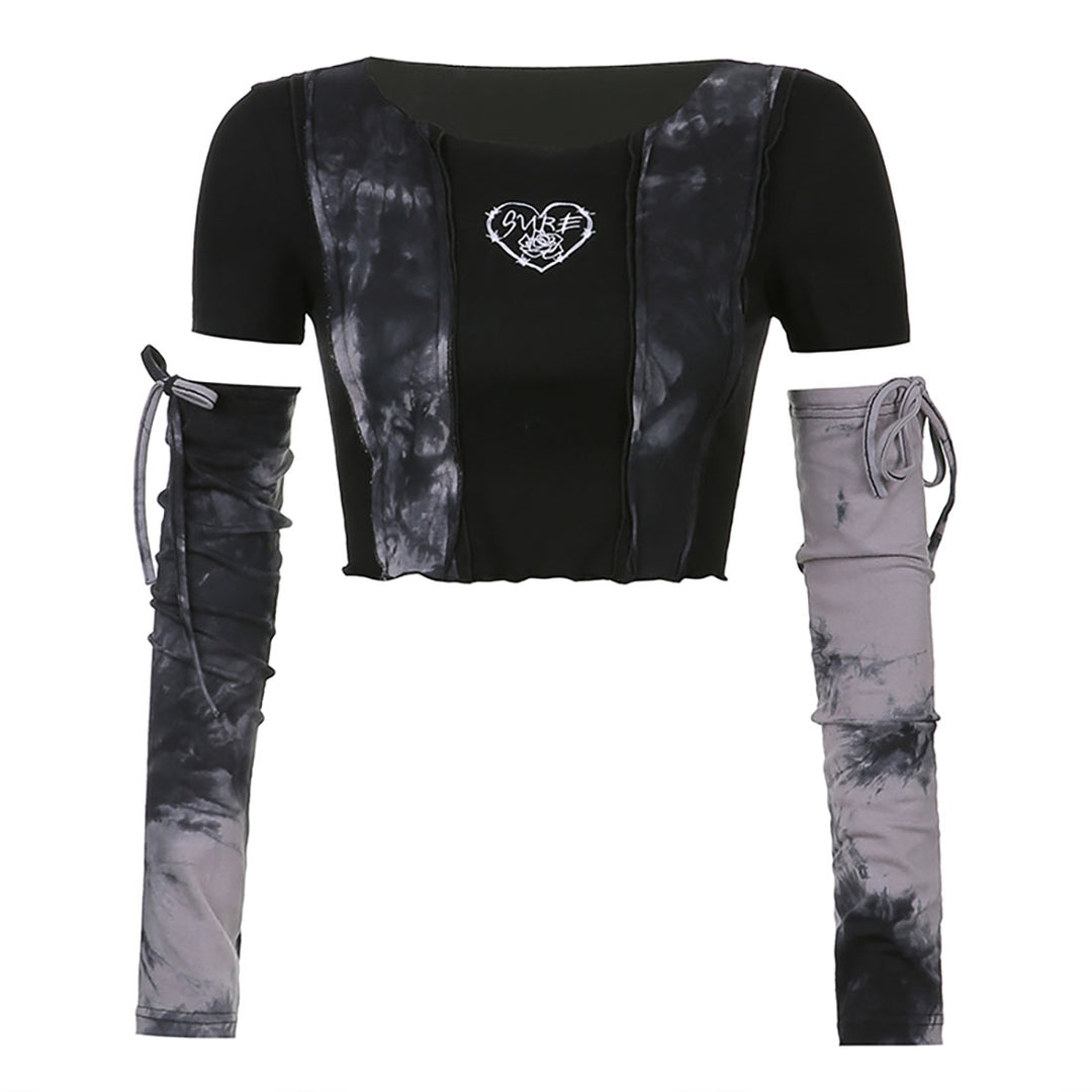 Gothic Black Tie-dye Short Tops