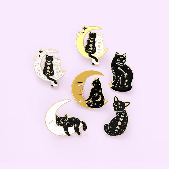 Black Cat Moon Phase Brooch Pins For Any Outfit