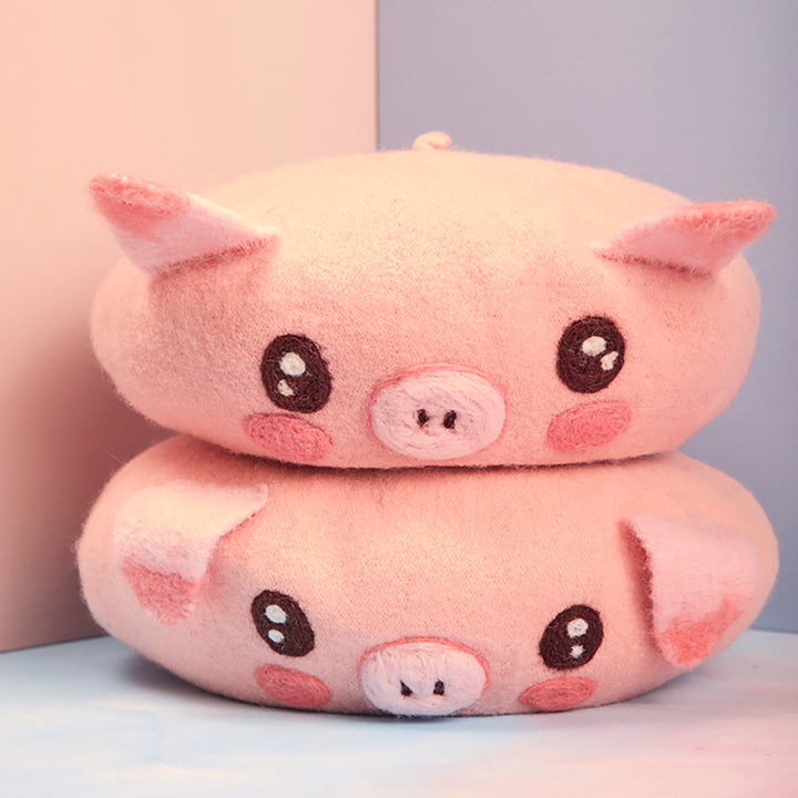 Pink Piggy Handmade Wool Beret