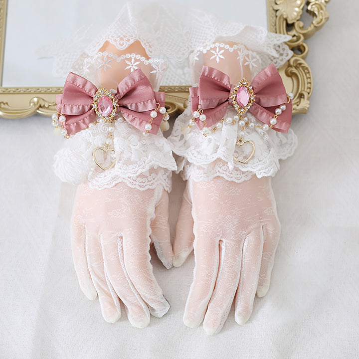 Classic Lolita Pearl Bow Lace Wristlet