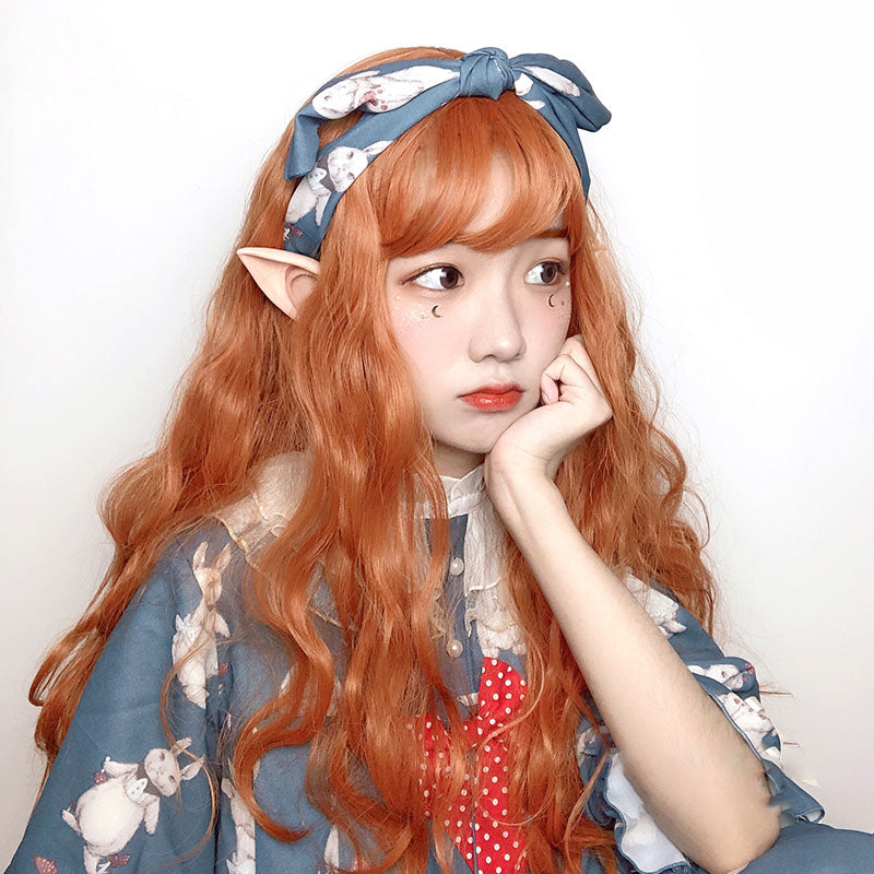 Kawaii Elf Ginger Long Curly Wig