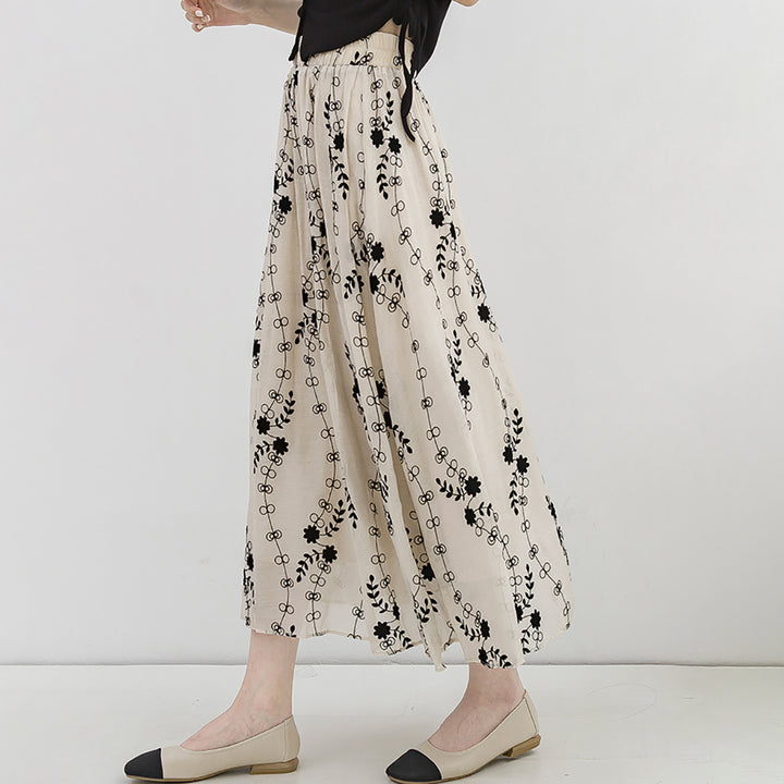 Vintage Floral Embroidery High Waist Skirt