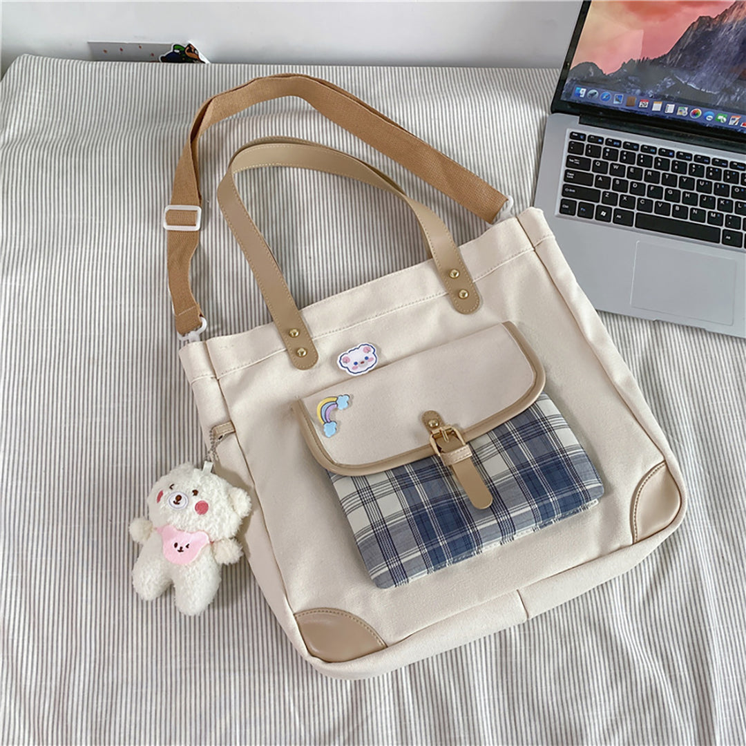 Plaid Convertible Canvas Shoulder Bag