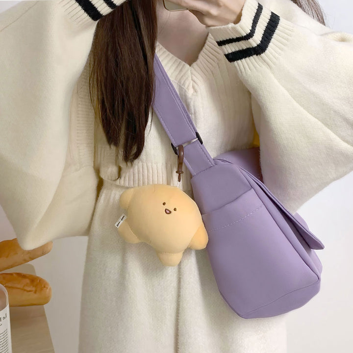 Japanese Pure Color Canvas Shoulder/Crossbody Bag with Pendant