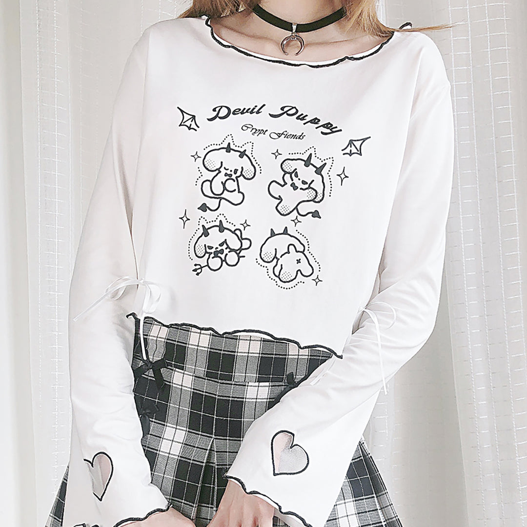 Devil Puppy Print Bowknot T-shirt