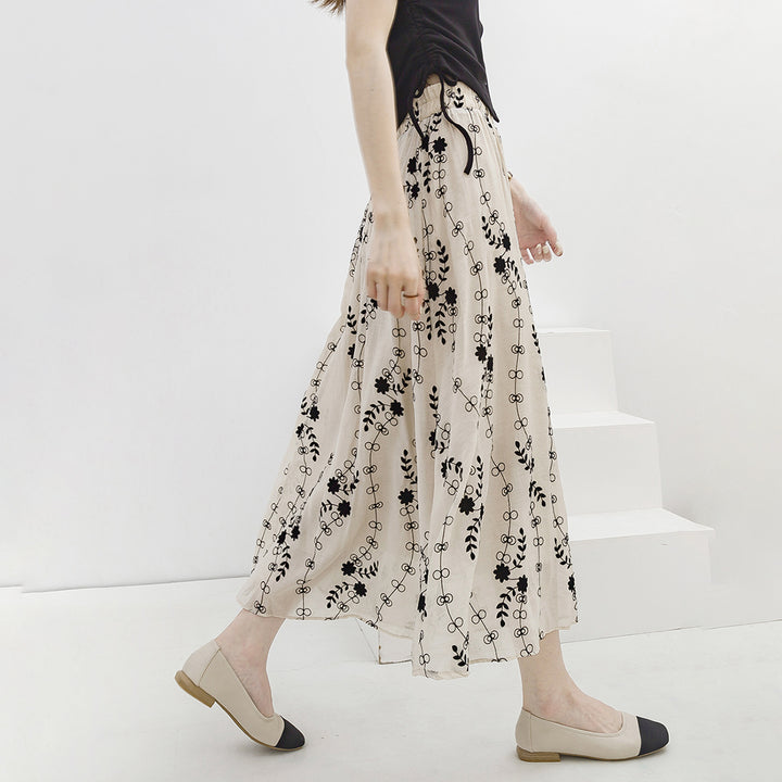 Vintage Floral Embroidery High Waist Skirt