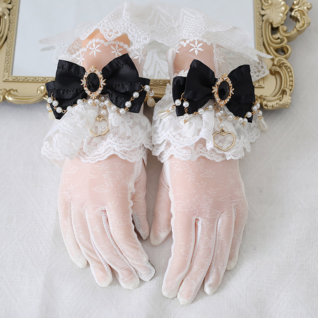 Classic Lolita Pearl Bow Lace Wristlet