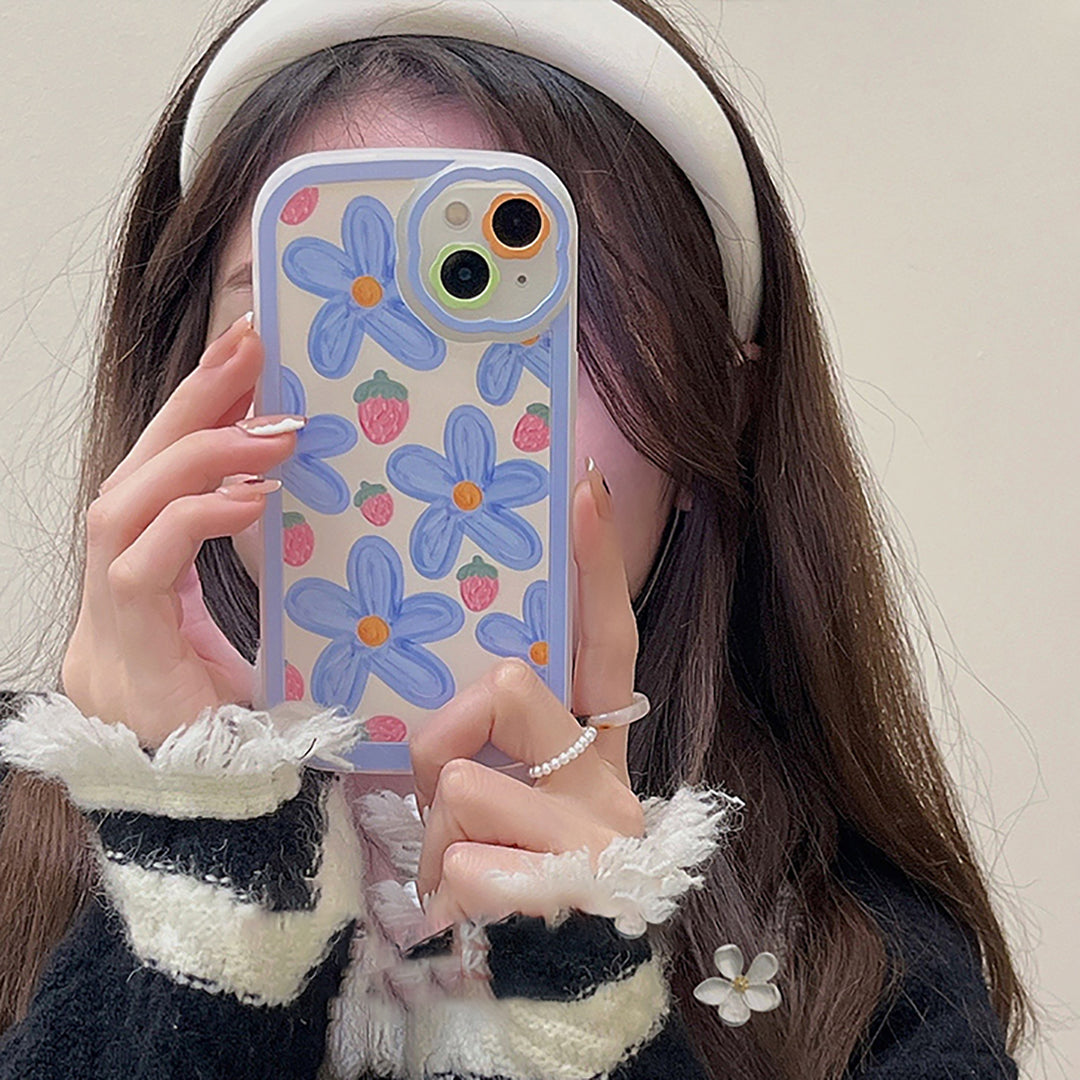 Blue Flower Strawberries iPhone Case