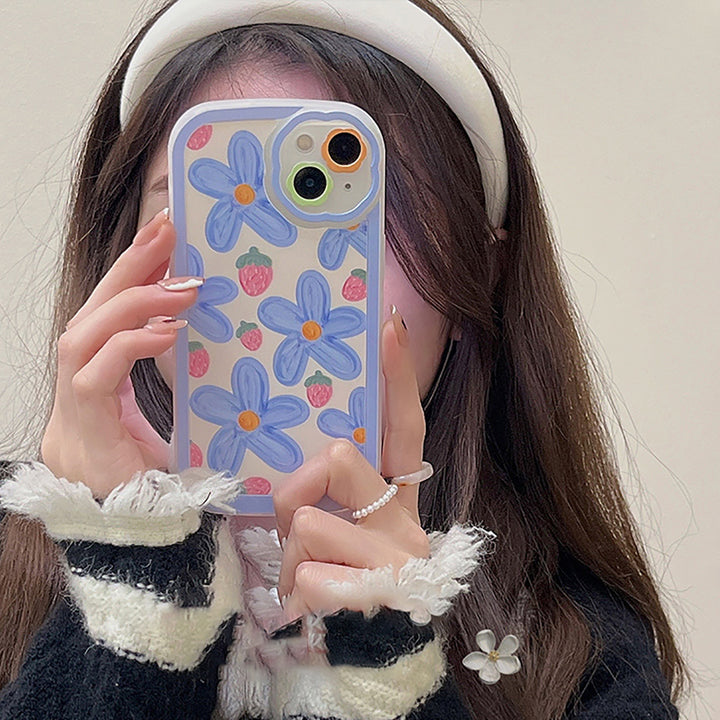 Blue Flower Strawberries iPhone Case