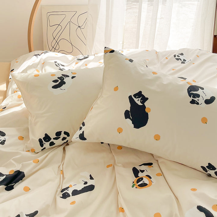 Funny Cat and Orange Print Bedding Set