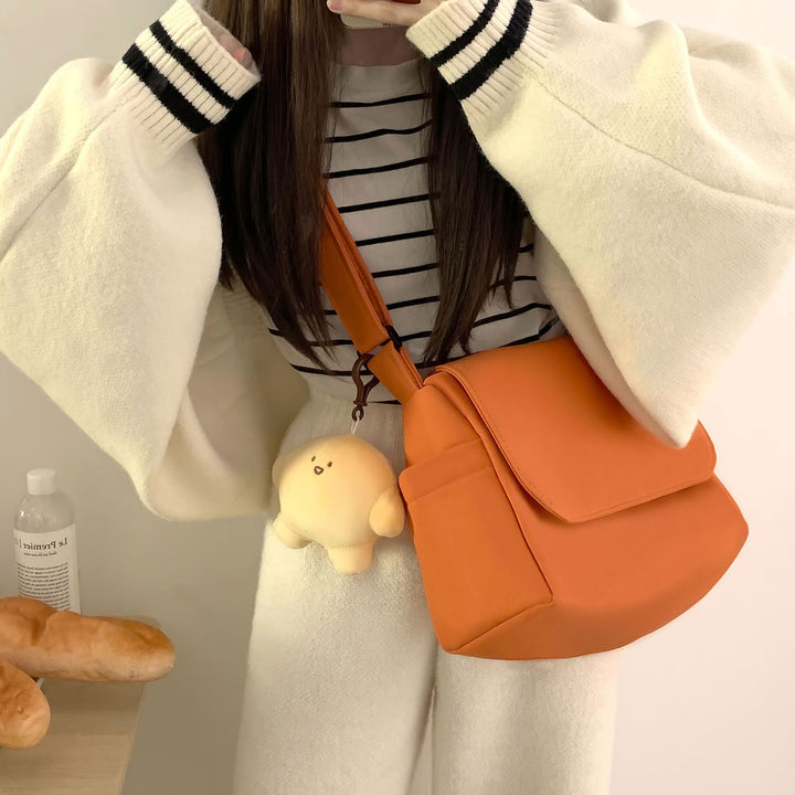 Japanese Pure Color Canvas Shoulder/Crossbody Bag with Pendant