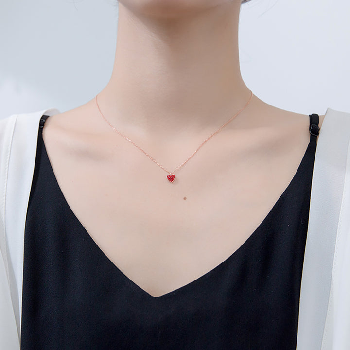 Red Heart Crystal Pendant Silver Necklace