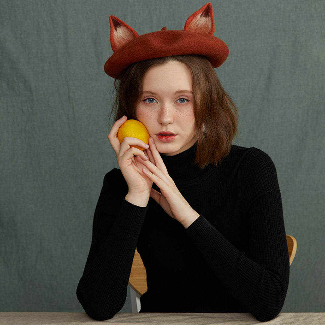 Fox handmake Wool Handmade Beret