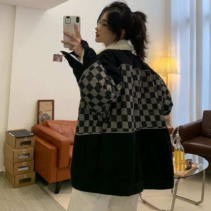 Gothic Black Checkered Button Up Loose Coat