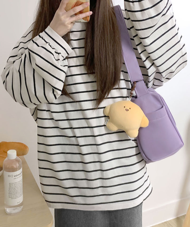 Japanese Pure Color Canvas Shoulder/Crossbody Bag with Pendant