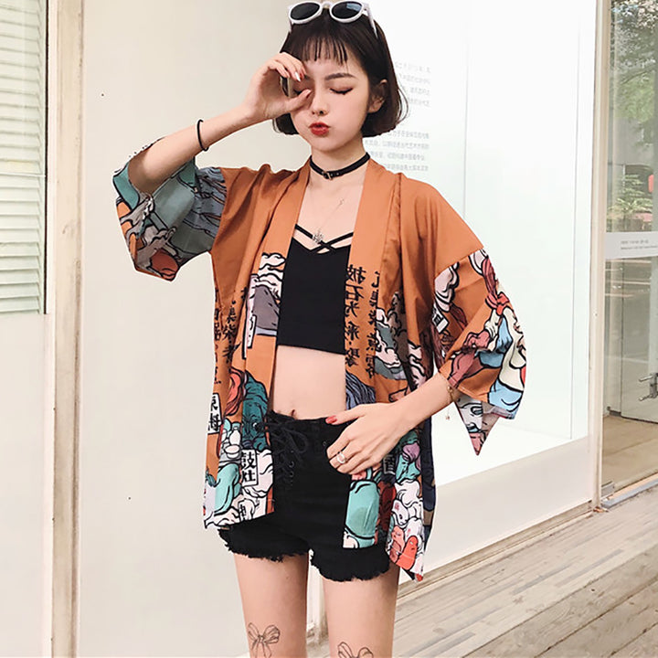 Cartoon Print Casual Japanese Kimono