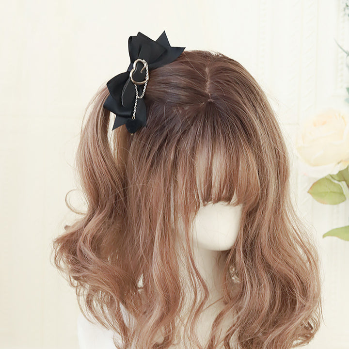 Heart Lock Black Ribbon Hair Bow