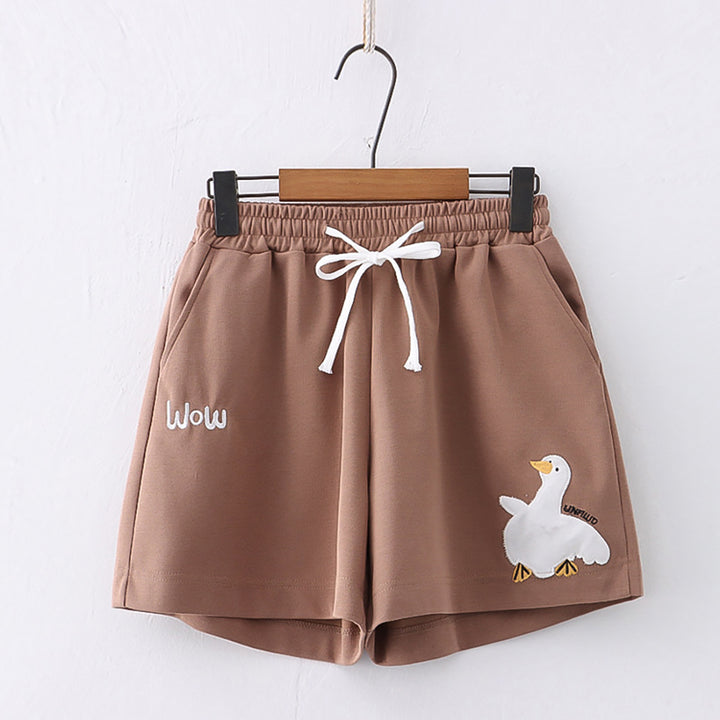 Cartoon Duck Embroidery Pocket Shorts