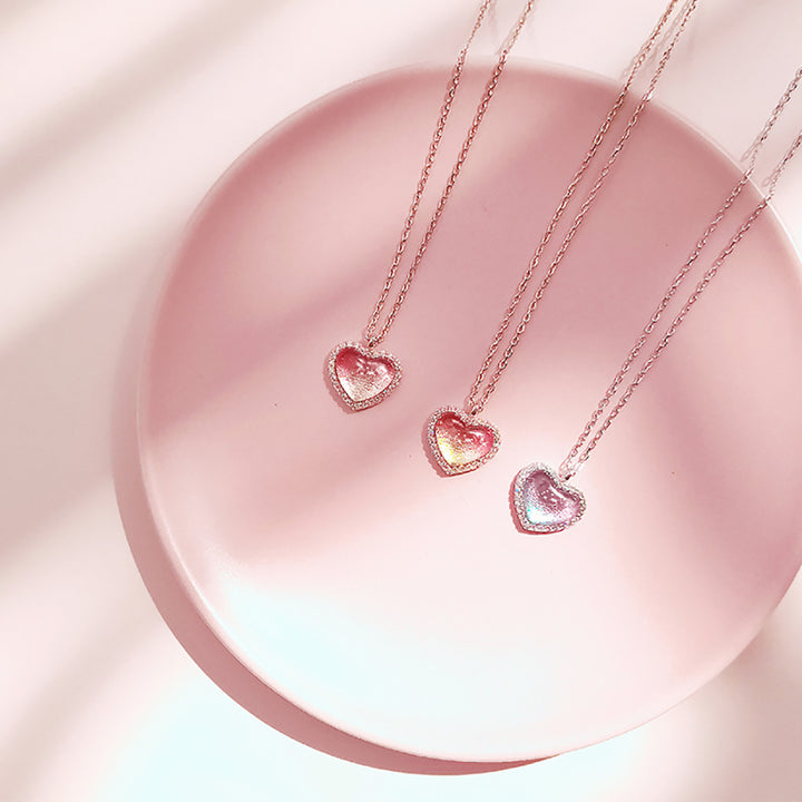 Lovely Peach Heart Silver Necklace