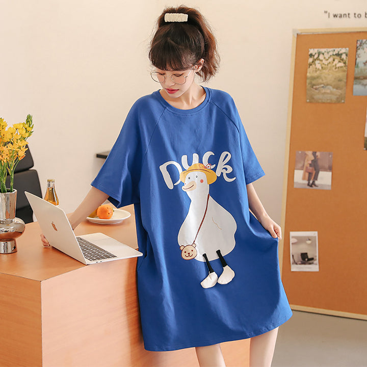 Lovely Cartoon Duck Blue Loose Cotton Pajamas